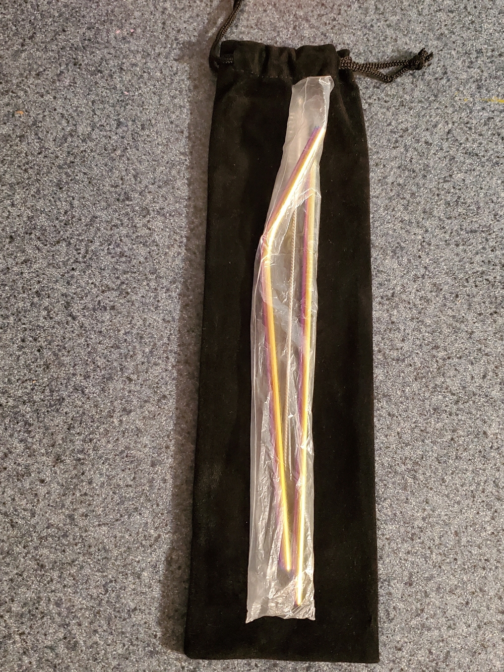 Two Steel Multi Color Straws Cleaning Brush Velvet Carrying Pouch NWOT